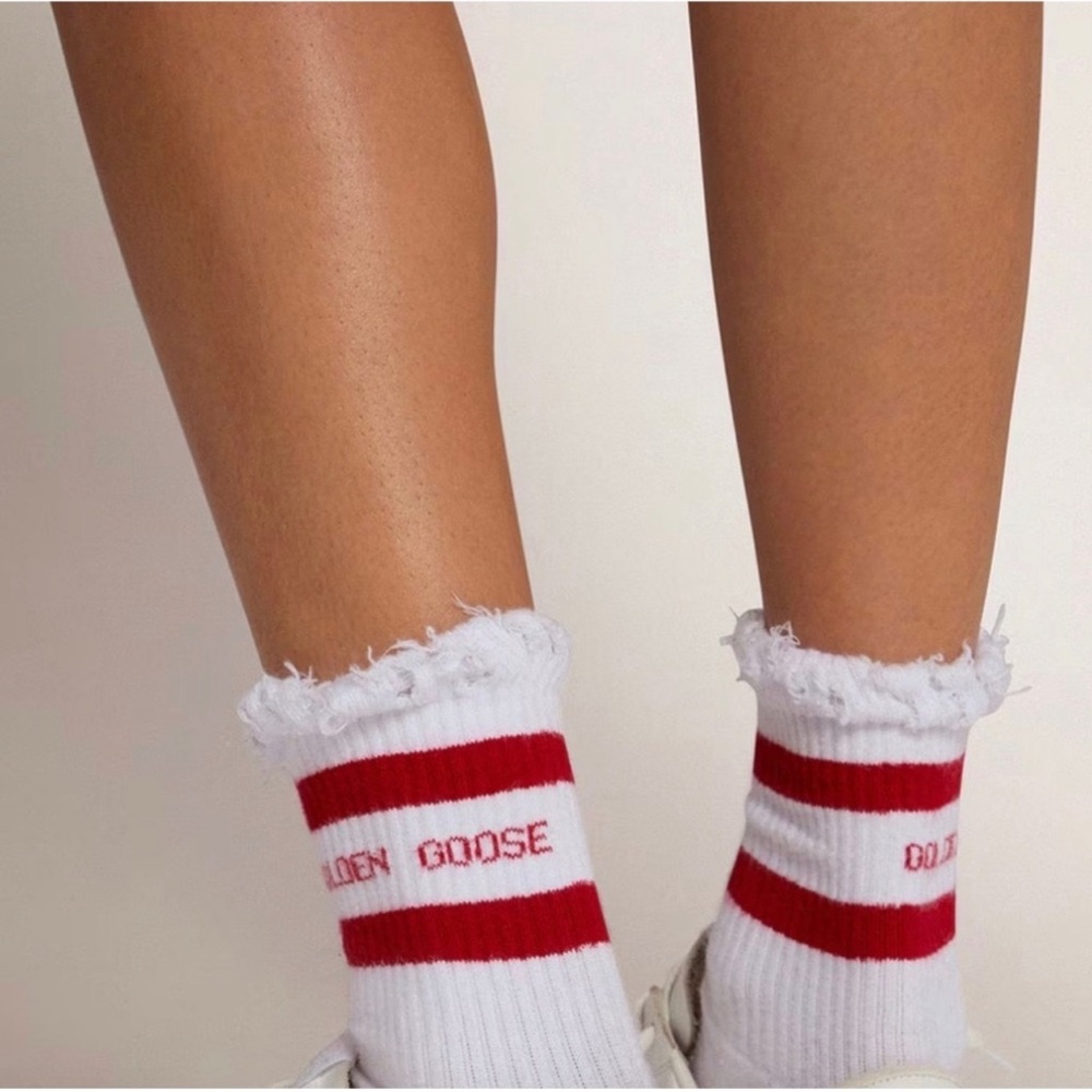 Golden Goose White Socks with Red Stripes
